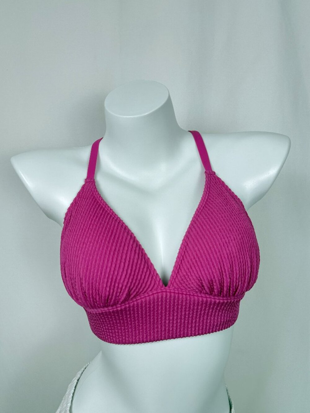 George Women Pull Over Triangle Bikini Top Rose Violet Smocked Textured S M NWT
